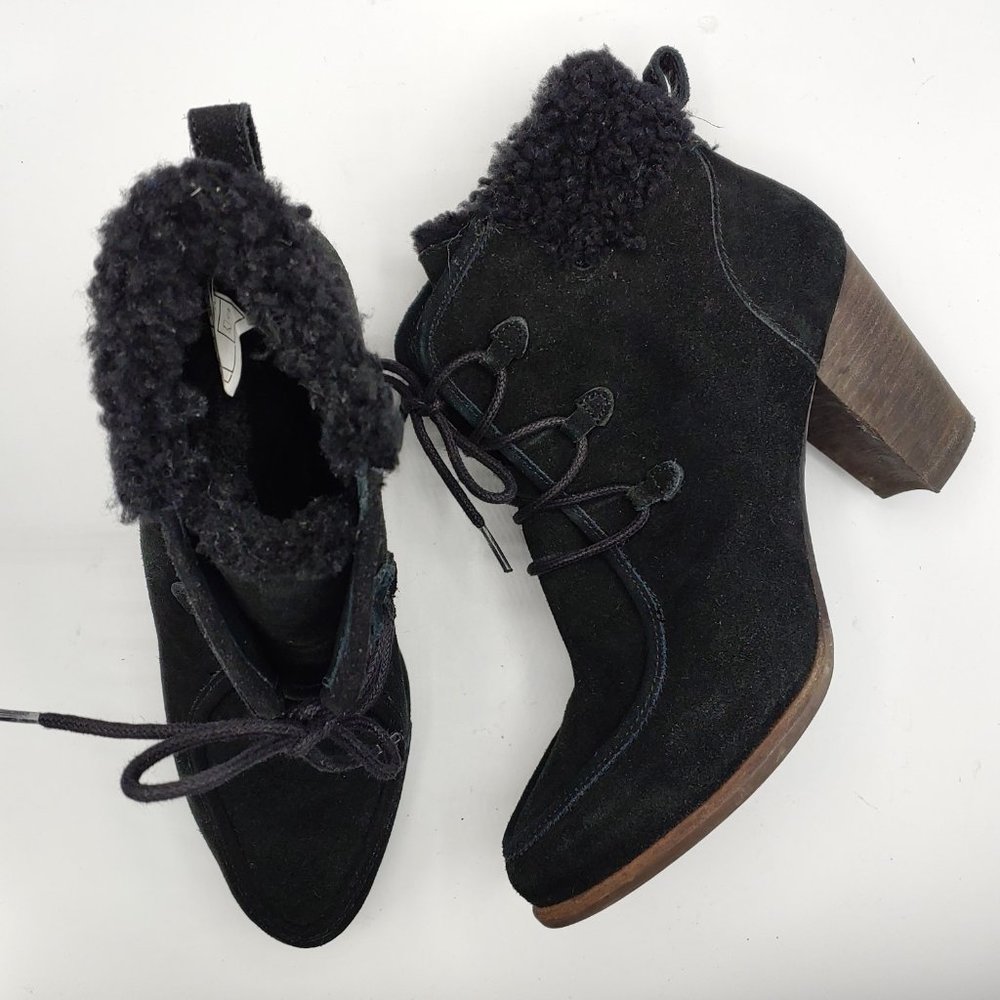 UGG womens 10 ANALISE Black Suede Sheepskin Ankle Boots 1008620
